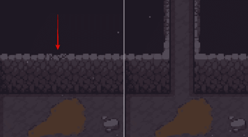 Sephiria cracked wall top border before and after opening a hidden passage