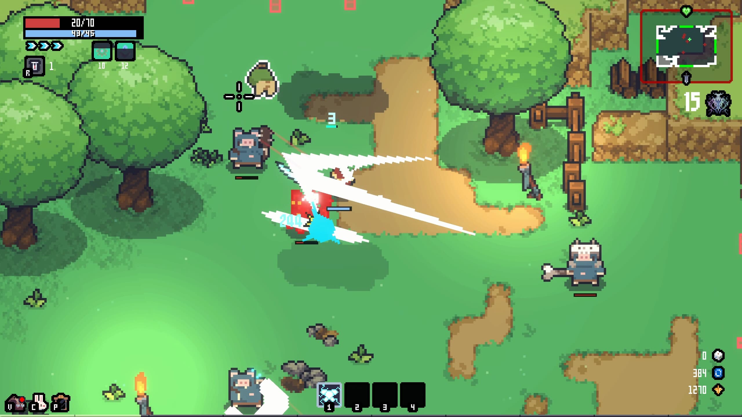 Sephiria mid-run combat scene with on-screen enemies, projectiles, and floor loot